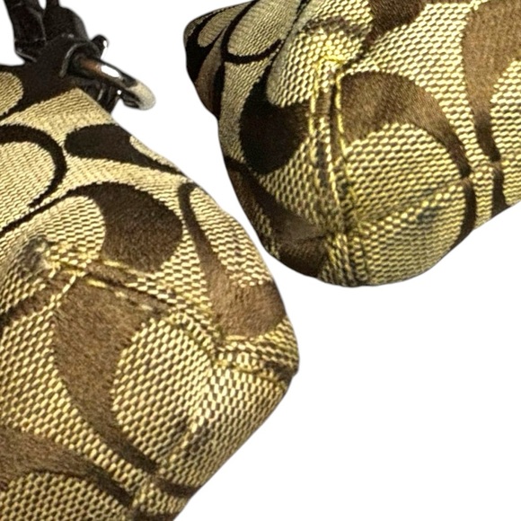 Coach Vintage Double Wristlet Signature Tan Canvas Brown Leather Trim Turnlock - Picture 11 of 15